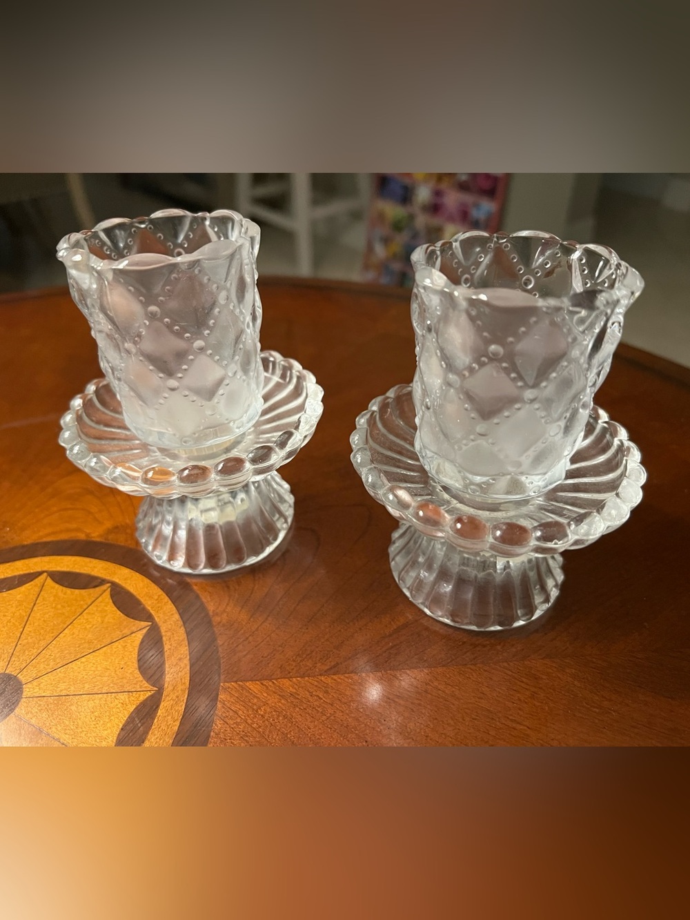 PartyLite vintage Quilted Crystal Votive Candle Holder Pair